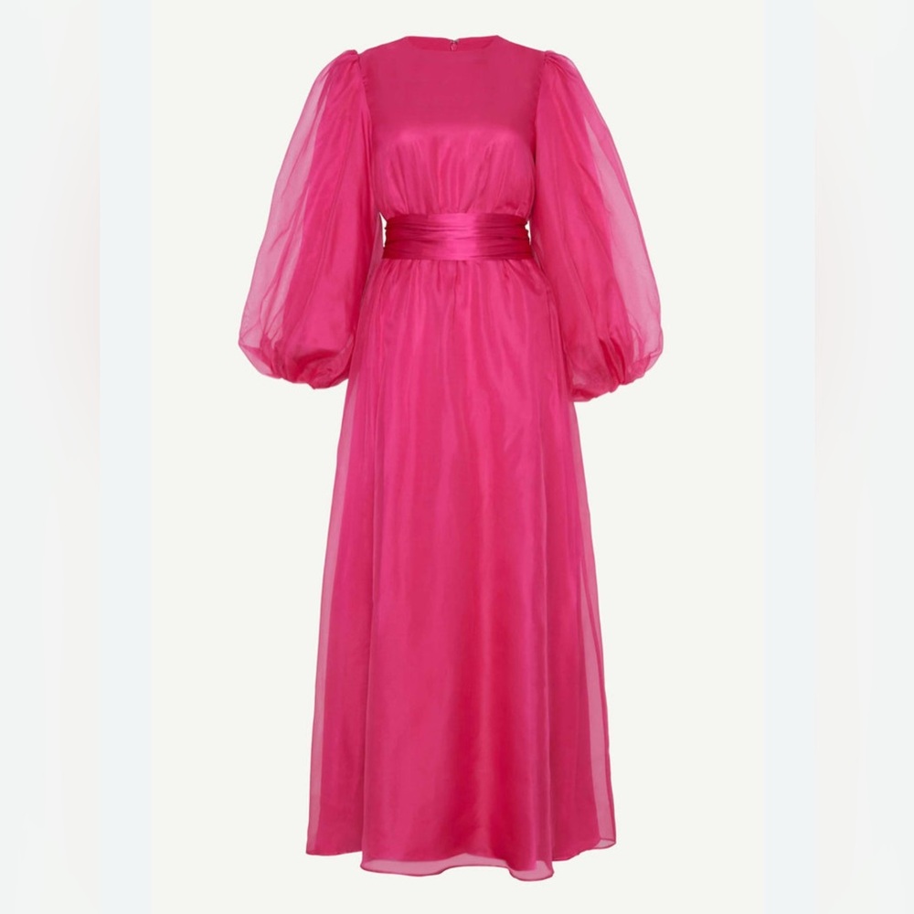 VEILED NWT Silk Organza Balloon Sleeve A-Line Maxi Dress Sz Small Short Hot Pink